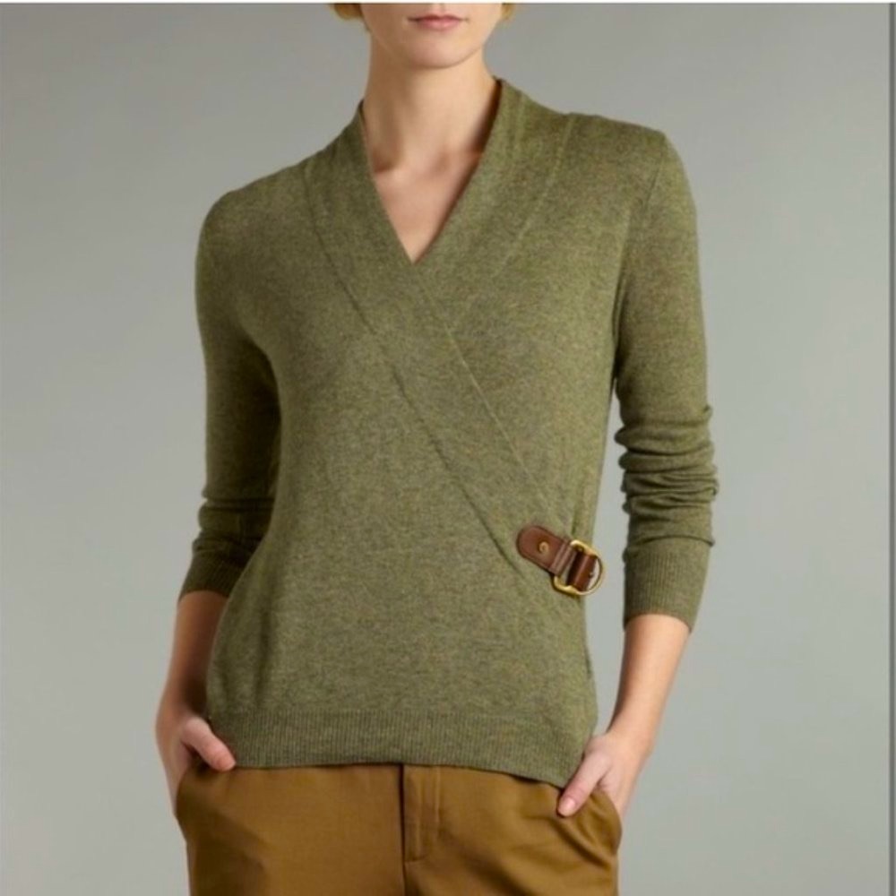 LAUREN by RL Mayda Leather Buckle Wrap Sweater